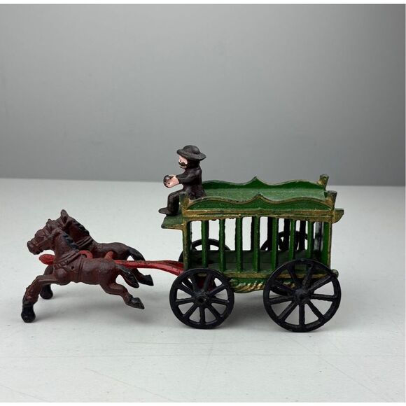 Antique Cast Iron Overland Circus Two Horse Drawn Circus Wagon w/ Driver EW2465 - Picture 4 of 6
